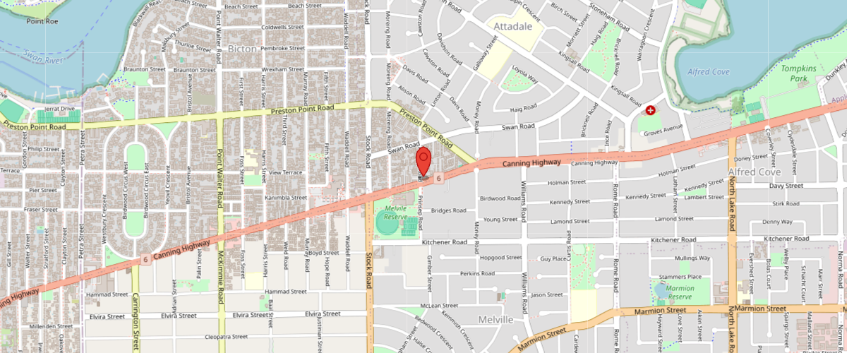 Map showing Nexus Health Group at 436 Canning Highway, Attadale WA 6156